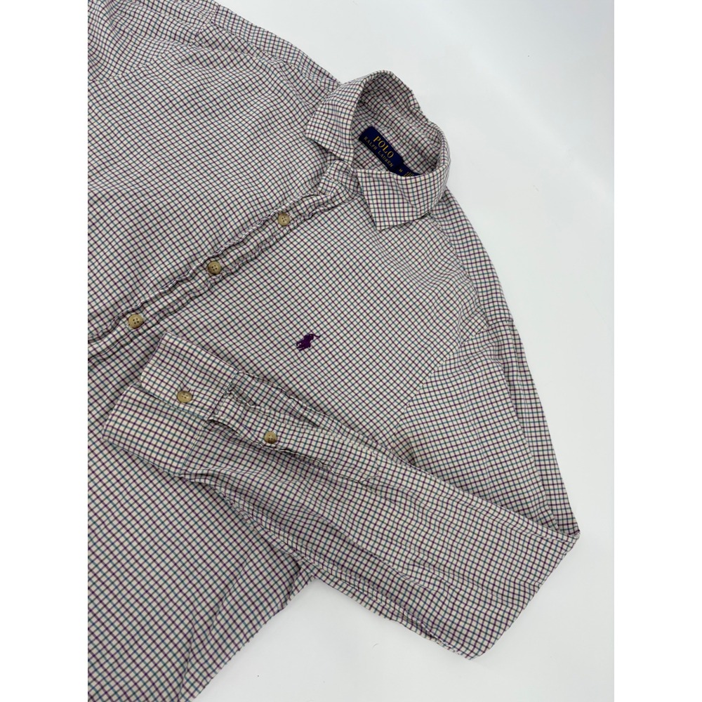Polo Ralph Lauren Mens Medium Tattersall Check Button Down Shirt Purple Blue M